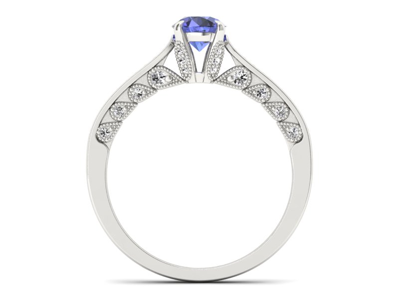 Pierścionek z tanzanitem białe złoto i brylantami - p16812bt - 2