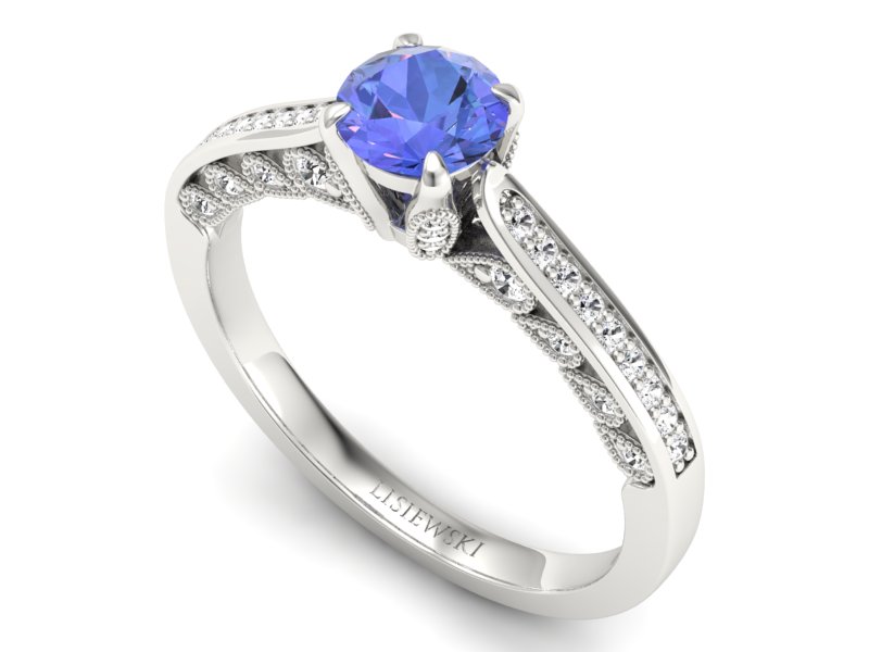 Pierścionek z tanzanitem białe złoto i brylantami - p16812bt - 3