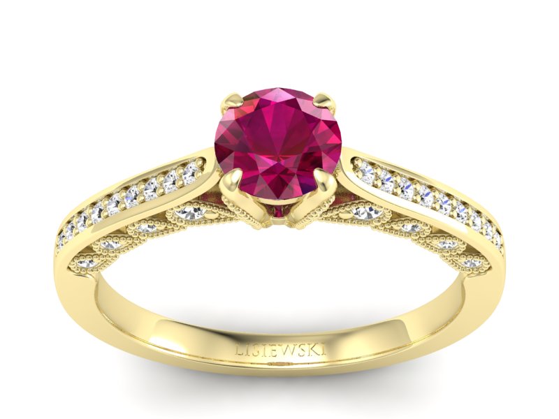 Pierścionek z rubinem i brylantami żółte złoto - p16812zr - 1