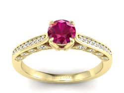 Pierścionek z rubinem i brylantami żółte złoto - p16812zr
