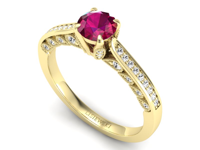 Pierścionek z rubinem i brylantami żółte złoto - p16812zr - 3