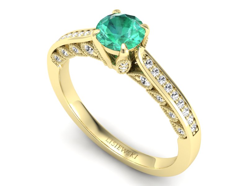 Złoty Pierścionek ze szmaragdem i brylantami - p16812zsm - 3