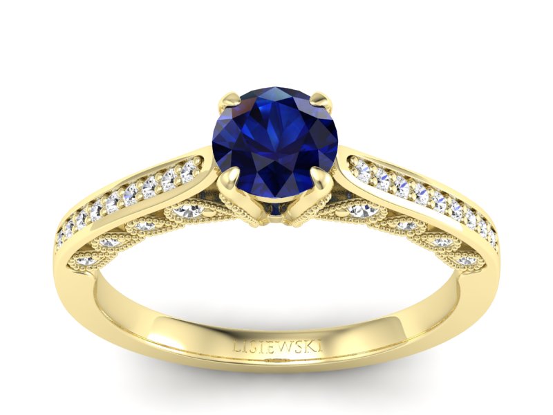 Pierścionek z szafirem i brylantami żółte złoto - p16812zsz - 1
