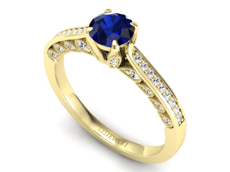 Pierścionek z szafirem i brylantami żółte złoto - p16812zsz - 3