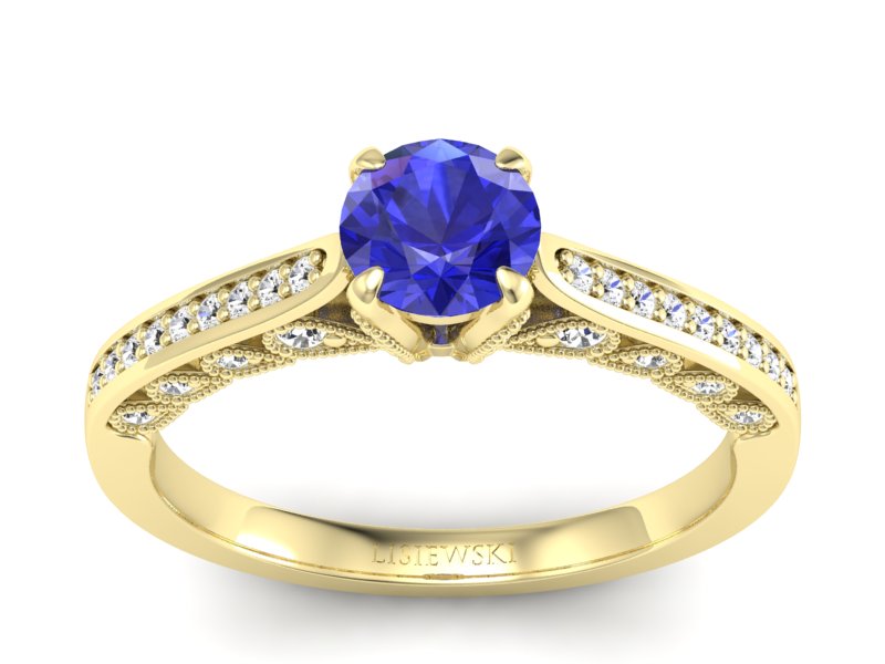 Pierścionek z szafirem i brylantami żółte złoto - p16812zszc - 1