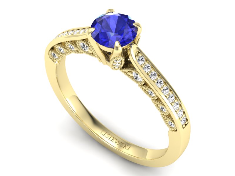 Pierścionek z szafirem i brylantami żółte złoto - p16812zszc - 3