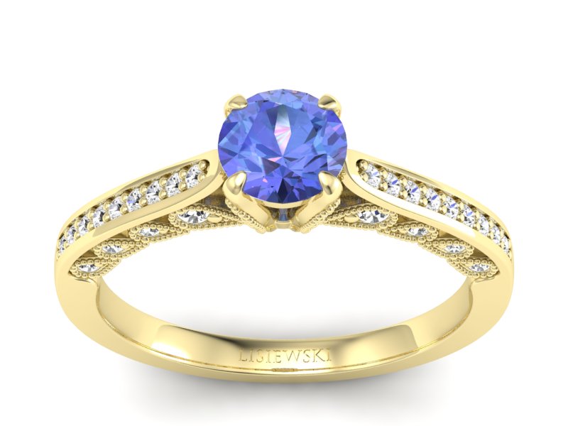 Pierścionek z tanzanitem żółte złoto i brylantami - p16812zt - 1