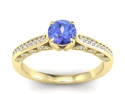 Pierścionek z tanzanitem żółte złoto i brylantami - p16812zt