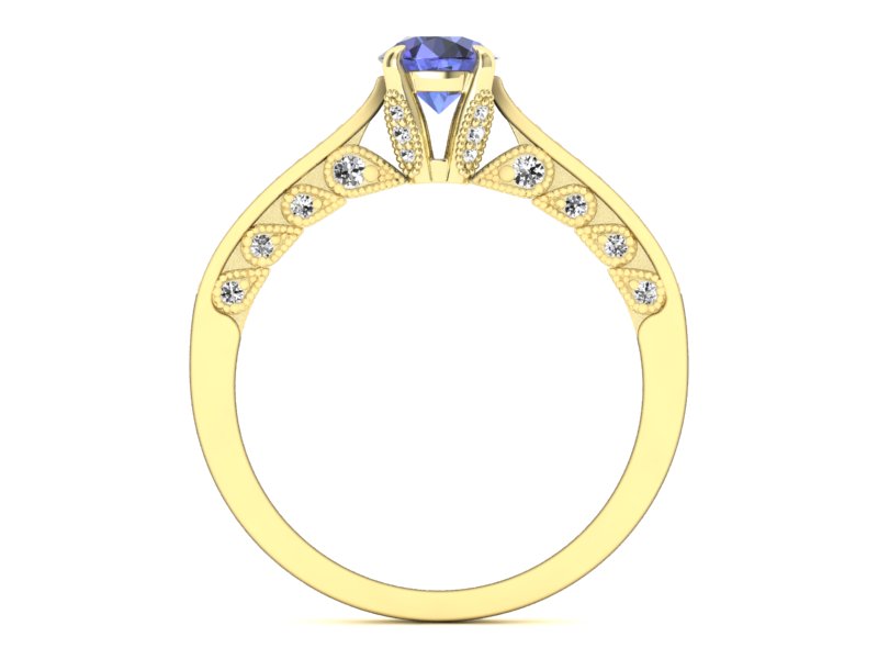 Pierścionek z tanzanitem żółte złoto i brylantami - p16812zt - 2