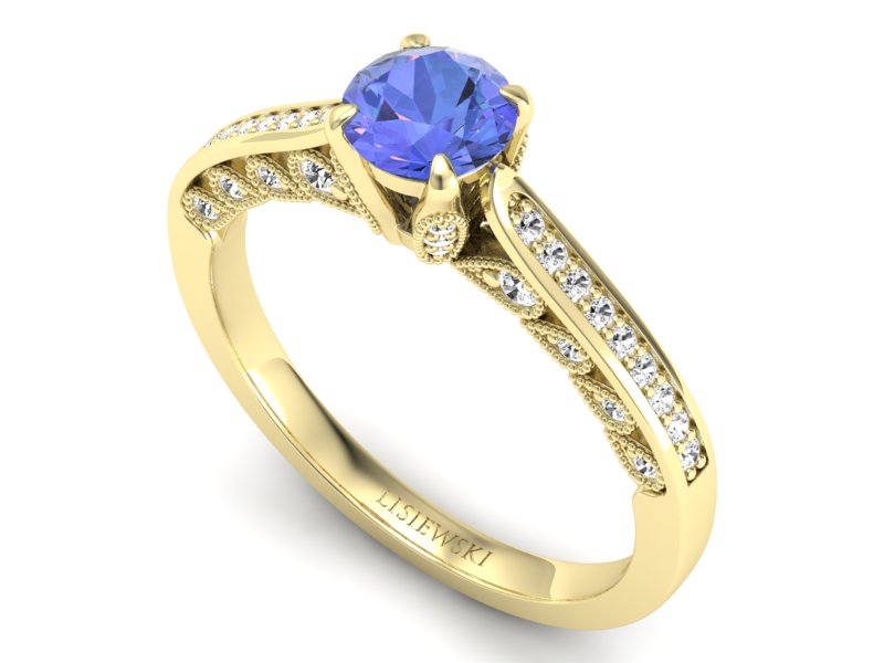 Pierścionek z tanzanitem żółte złoto i brylantami - p16812zt - 3