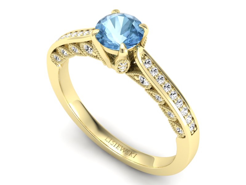 Pierścionek z topazem i brylantami żółte złoto - p16812ztp - 3