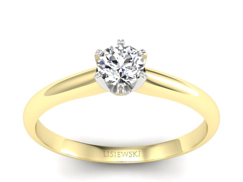 Pierścionek z brylantem z żółtego i białego złota - P16822zb - 1