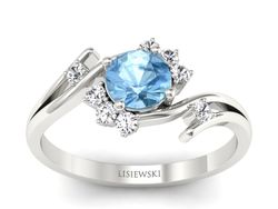 Pierścionek z topaz i brylantami białe złoto - p16917btpd