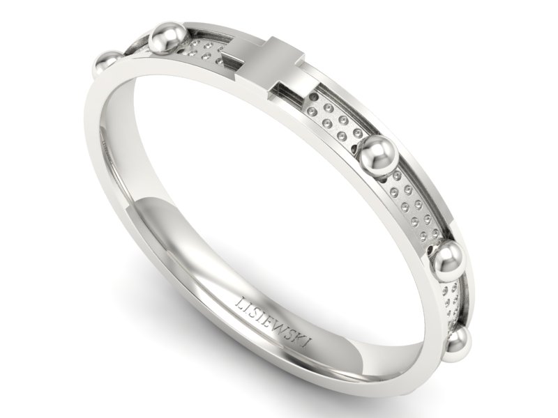 Złota obrączka z białego złota różaniec - p16921b - 3