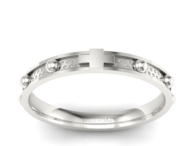 Złota obrączka z białego złota różaniec - p16921b - 1