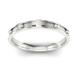 Złota obrączka z białego złota różaniec - p16921b