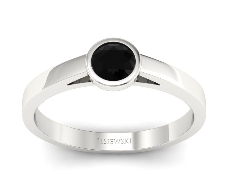 Pierścionek z czarnym diamentem białe złoto - p16925bcd - 1