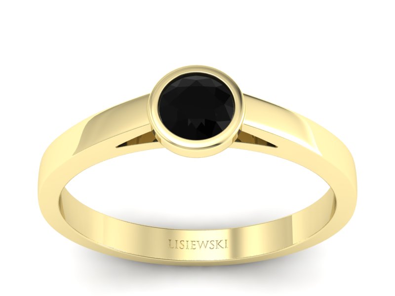 Pierścionek z czarnym diamentem żółte złoto - p16925zcd - 1
