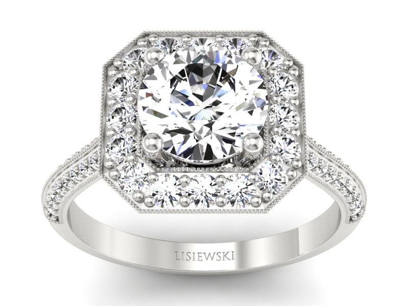 Złoty pierścionek z brylantami białe złoto 585 - p16974b - 1