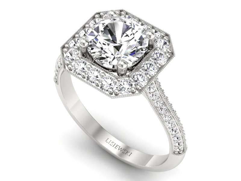 Złoty pierścionek z brylantami białe złoto 585 - p16974b - 3