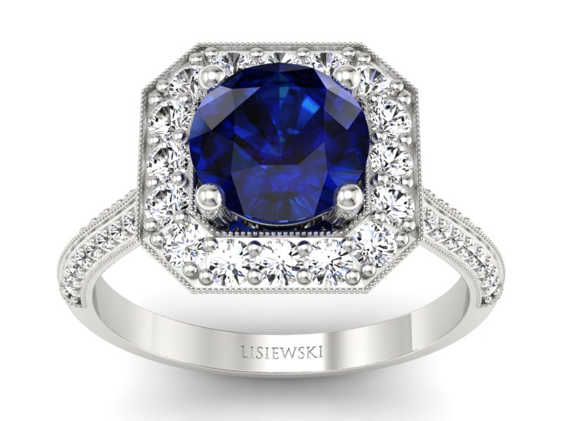 Pierścionek zaręczynowy z szafirem i diamentami - p16974bsz - 1