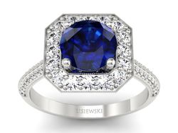 Pierścionek zaręczynowy z szafirem i diamentami - p16974bsz