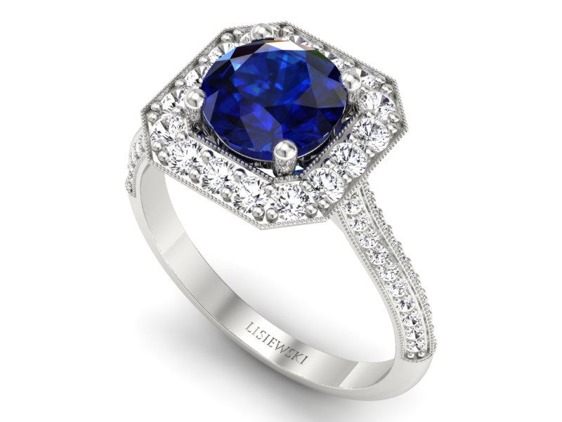 Pierścionek zaręczynowy z szafirem i diamentami - p16974bsz - 3