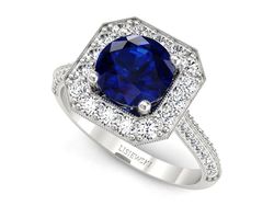Pierścionek zaręczynowy z szafirem i diamentami - p16974bsz