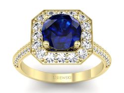 Złoty pierścionek z szafirem i diamentami - p16974zsz