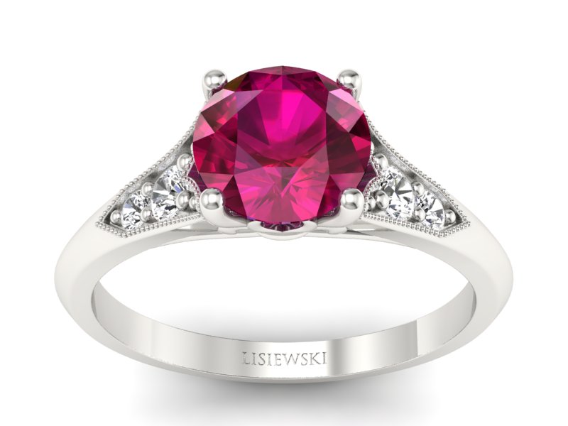 Pierścionek z rubinem i diamentami białe złoto - p16980br - 1