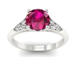 Pierścionek z rubinem i diamentami białe złoto - p16980br