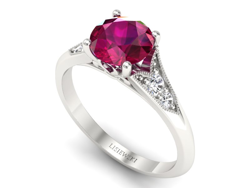 Pierścionek z rubinem i diamentami białe złoto - p16980br - 3