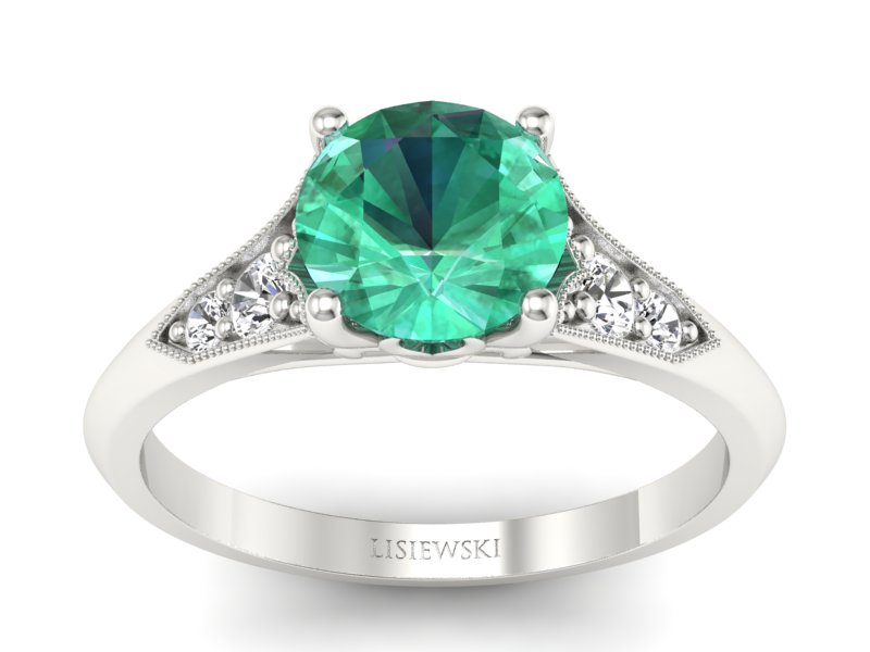 Złoty pierścionek ze szmaragdem i brylantami - p16980bsm - 1