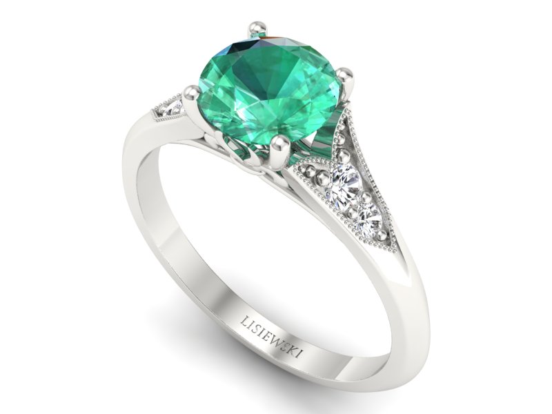 Złoty pierścionek ze szmaragdem i brylantami - p16980bsm - 3