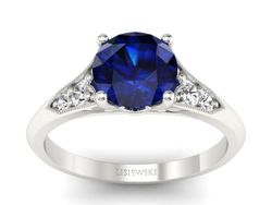 Pierścionek z szafirem i diamentami białe złoto - p16980bsz