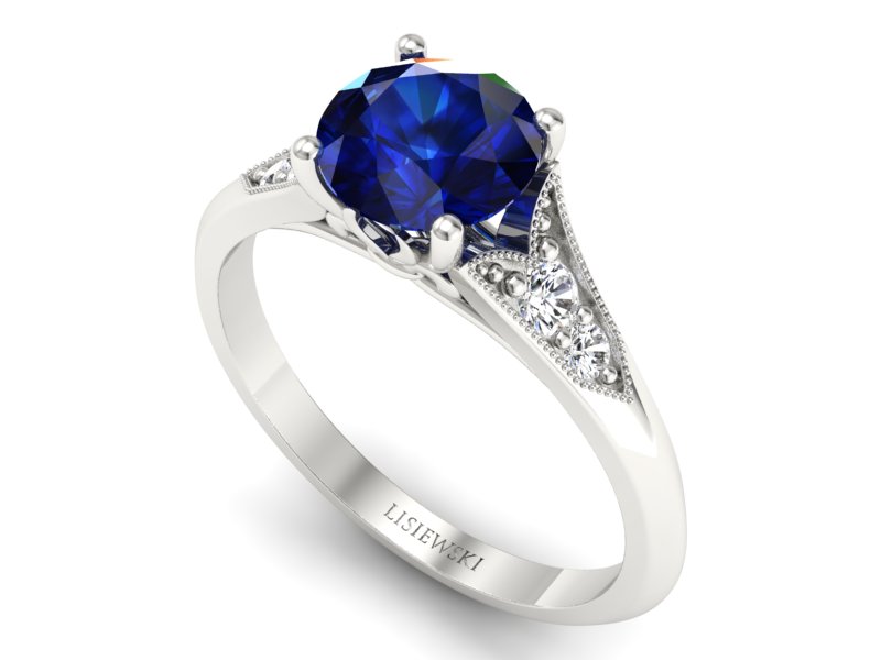 Pierścionek z szafirem i diamentami białe złoto - p16980bsz - 3