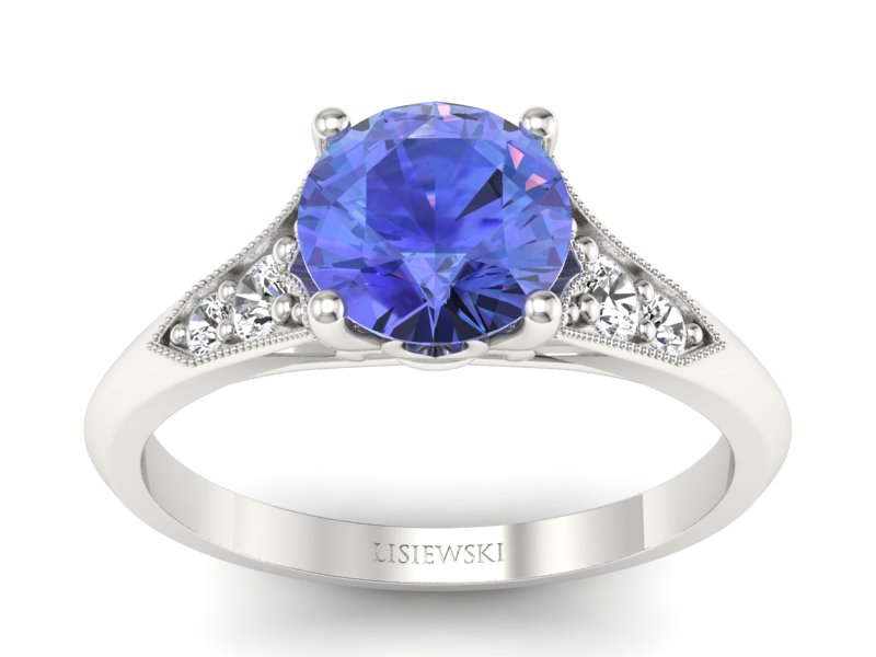 Pierścionek z tanzanitem i diamentami białe złoto - p16980bt - 1