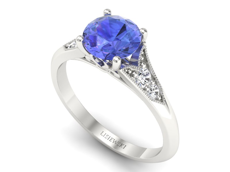 Pierścionek z tanzanitem i diamentami białe złoto - p16980bt - 3