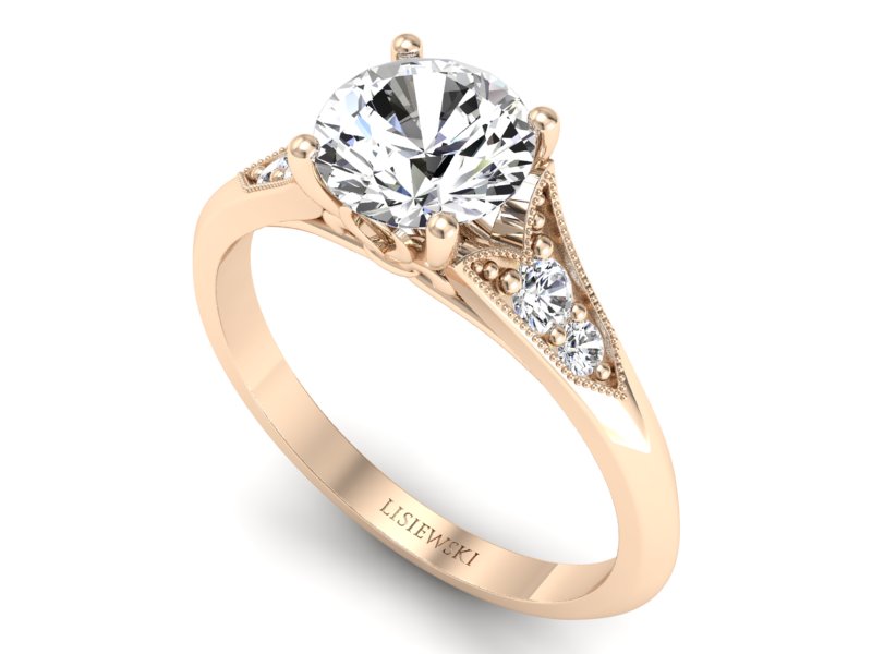 Pierścionek z diamentami różowe złoto próba 585 - p16980c