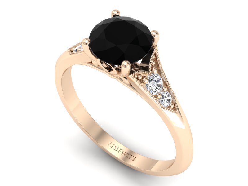 Pierścionek z czarnym diamentem różowe złoto - p16980ccd - 3