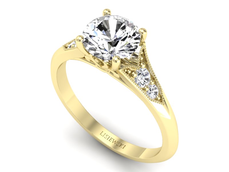 Złoty Pierścionek zaręczynowy z diamentami - p16980z - 3