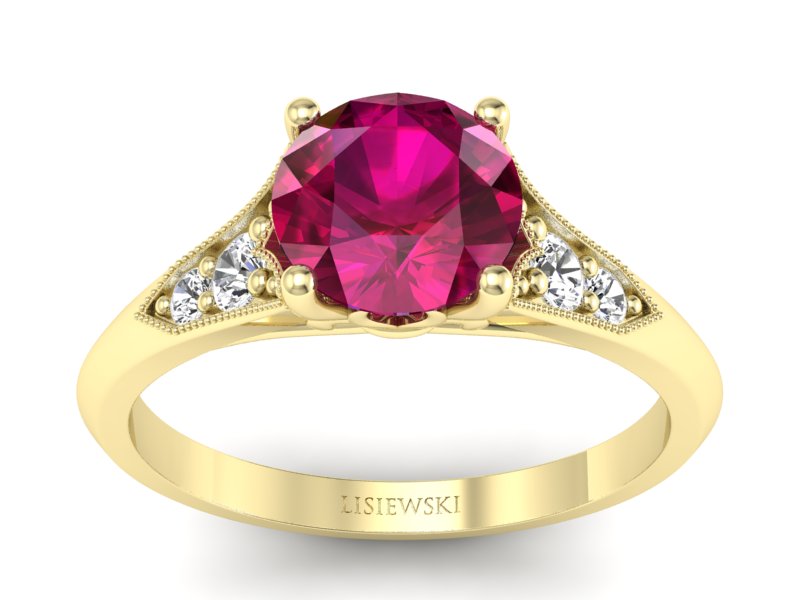 Złoty pierścionek z rubinem i diamentami - p16980zr - 1