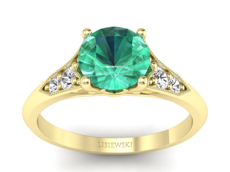 Złoty pierścionek ze szmaragdem i brylantami - p16980zsm - 1