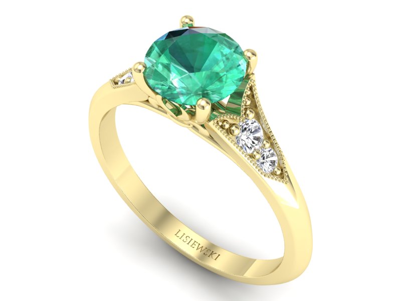 Złoty pierścionek ze szmaragdem i brylantami - p16980zsm - 3