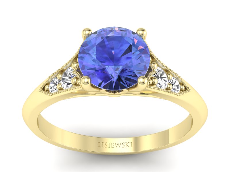 Złoty pierścionek z tanzanitem i diamentami - p16980zt - 1