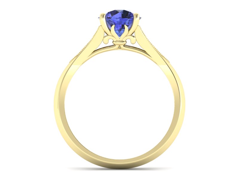 Złoty pierścionek z tanzanitem i diamentami - p16980zt - 2