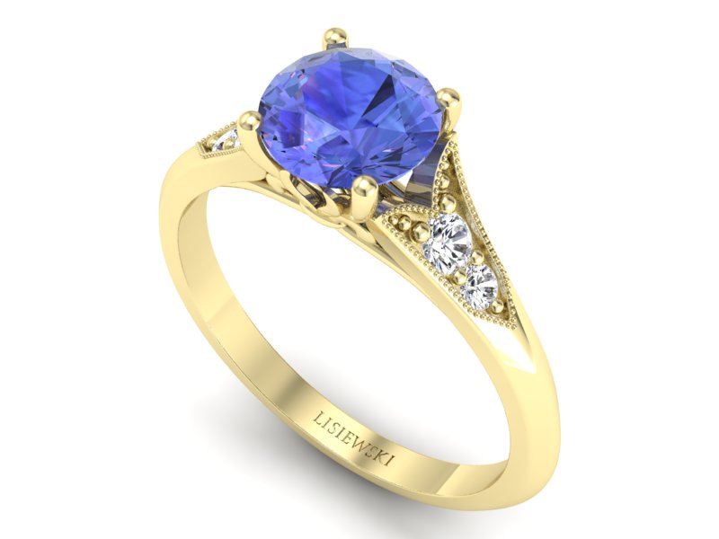 Złoty pierścionek z tanzanitem i diamentami - p16980zt - 3