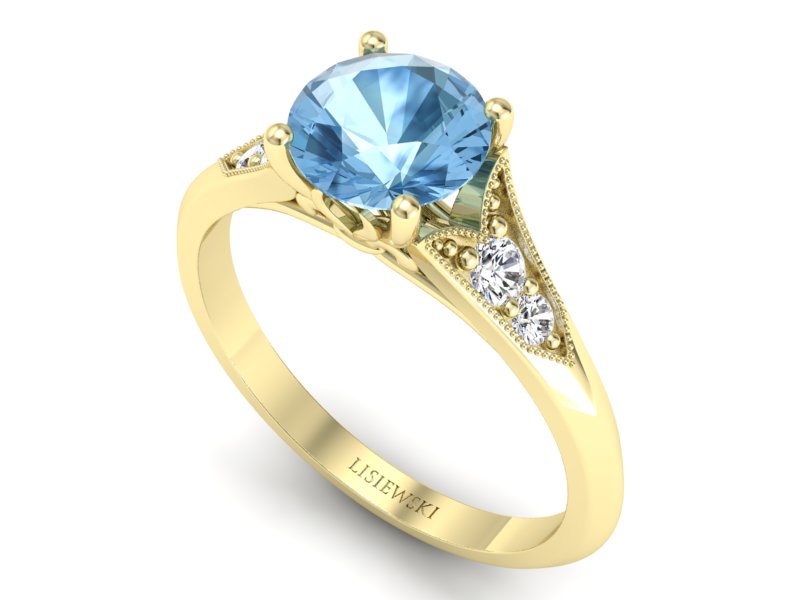 Złoty pierścionek z topazem i diamentami - p16980ztp - 3