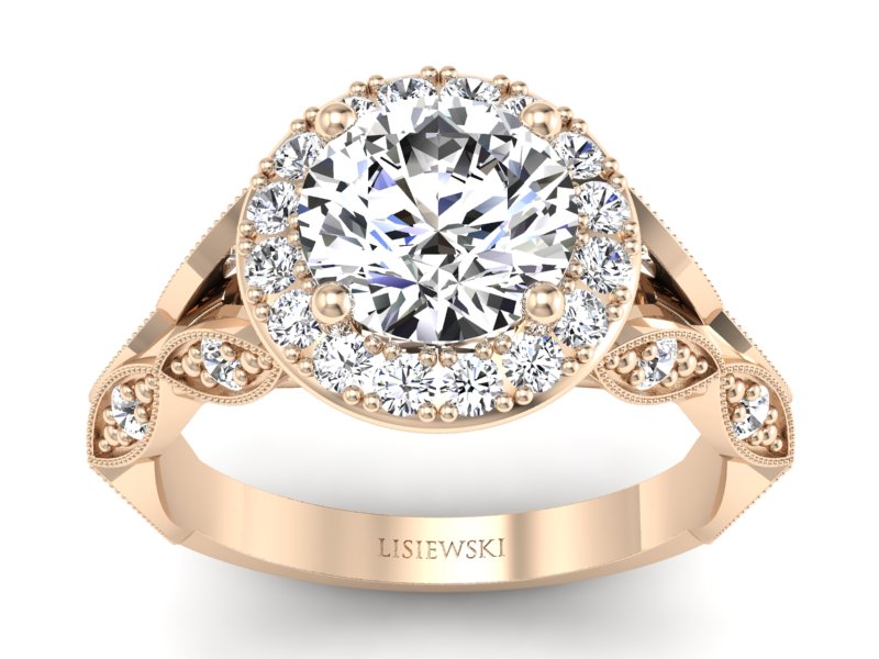 Pierścionek zaręczynowy z diamentami różowe złoto - p16981c - 1