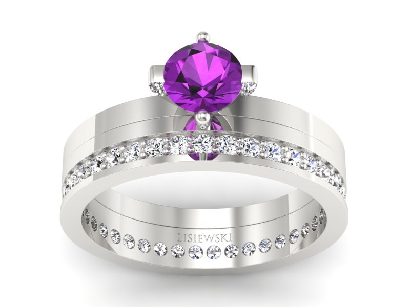 Złoty Pierścionek z ametystem i brylantami - P47145T33bat - 1